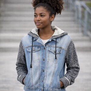 Mossimo Supply Co. Denim Jacket with Gray Knit Hood